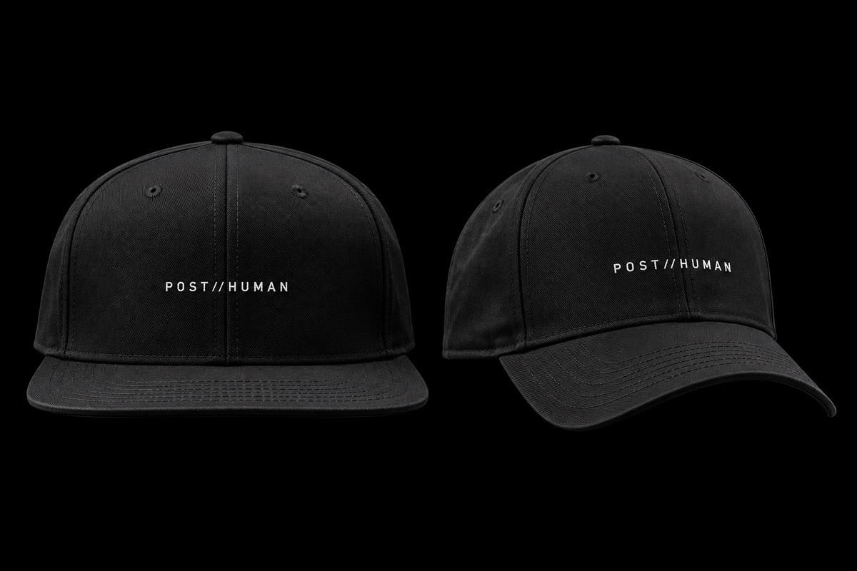 POST//HUMAN wordmark hats